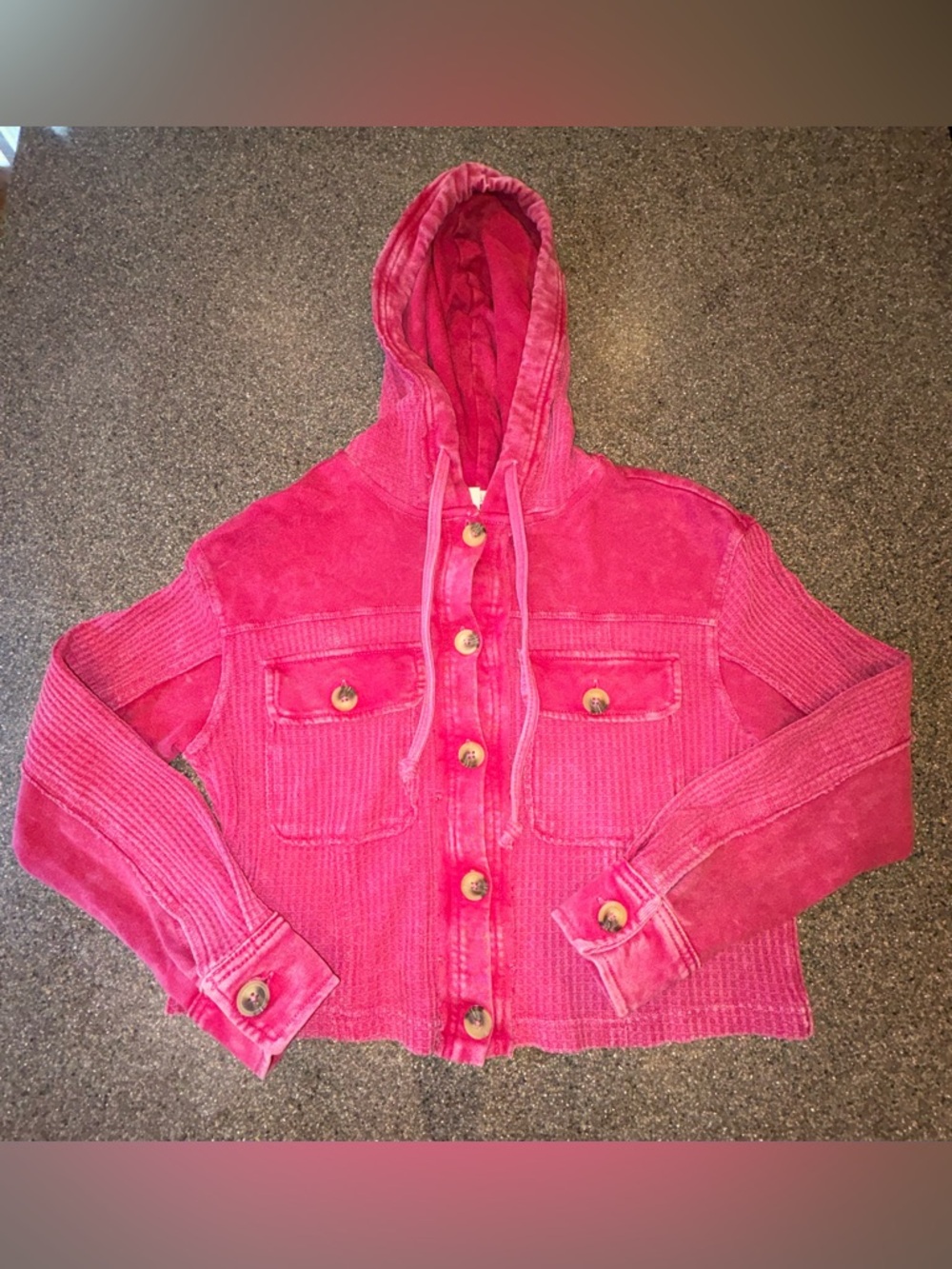 Rewind Pink Waffle Knit Hooded Shacket Acid Wash XS